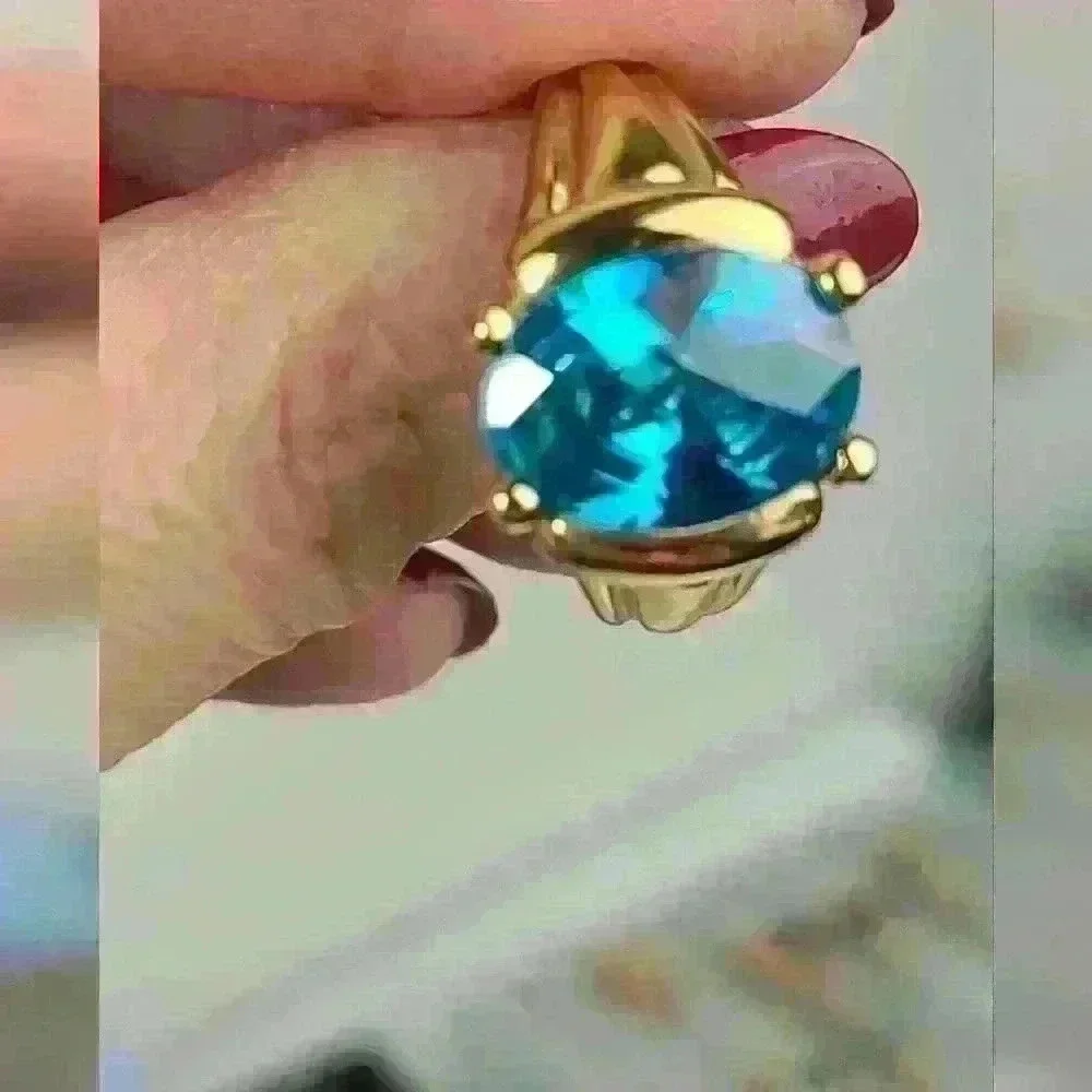 Blue Topaz Sterling Silver 925 ring gold plated outside size 9 unseix ring - Picture 12 of 17